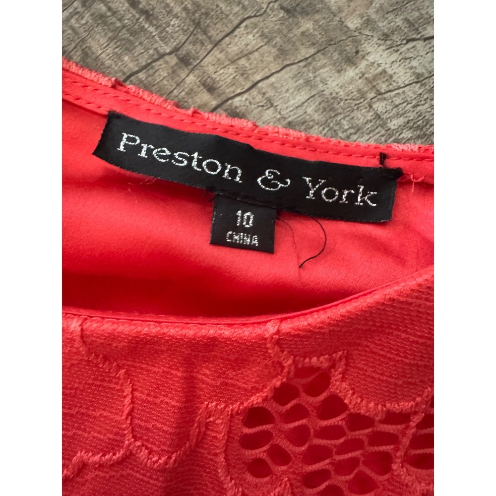 Preston & York Womens Coral Pink Floral Lace Short Sleeve Midi A-Line Dress 10 - Picture 5 of 10